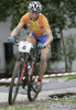 Miha Jaksic of Kd Calcit Kamnik Cult (Elite) competing during 6th race of Slovene cup in cross country MTB race which was held in Kamnik, Slovenia. Due to week long rain track was wet and full of mud which made racing even more demanding. Women elite, women under 23, men juniors and men masters categories had to finish 5 laps long race, while men elite and men under23 had race long 7 laps.
