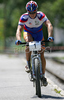 Defending National Champion Miha Solar of KD Calcit Kamnik Cult riding during Slovene Men Elite National Championships in Cross country mountain biking. XC MTB National Championship was held in period of extreme heat where temperatures reached up to +35c, in Kamnik, Slovenia on 22nd of July 2007.
