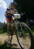 Defending National Champion Miha Solar of KD Calcit Kamnik Cult riding during Slovene Men Elite National Championships in Cross country mountain biking. XC MTB National Championship was held in period of extreme heat where temperatures reached up to +35c, in Kamnik, Slovenia on 22nd of July 2007.
