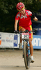 Winner in U23 category and fifth overall Ren Chengyuan of China celebrating her run in finish of last race of Women cross country (XCO) Nissan UCI Mountain Bike World Cup. Final race of MTB World Cup was held in Maribor, Slovenia, on 15th of September 2007.
