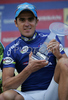 Overall World Cup winner Julien Absalon of France celebrating his World Cup trophy after last race of Men Cross country Nissan UCI Mountain Bike World Cup. Final race of MTB World Cup was held in Maribor, Slovenia, on 15th of September 2007. <br> Credit: Primoz Jeroncic/PhotoSI
