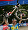 Winner Fredrik Kessiakoff of Sweden celebrating his victory in last race of Men Cross country Nissan UCI Mountain Bike World Cup. Final race of MTB World Cup was held in Maribor, Slovenia, on 15th of September 2007.
