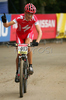Second placed Christoph Sauser of Switzerland celebrating after finishing last race of Men Cross country Nissan UCI Mountain Bike World Cup. Final race of MTB World Cup was held in Maribor, Slovenia, on 15th of September 2007.
