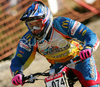 Aurelien Giordanengo of France riding in last race of Men Downhill Nissan UCI Mountain Bike World Cup. Final race of MTB World Cup was held in Maribor, Slovenia, on 16th of September 2007.
