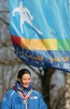 Third placed Elena Runggaldier of Italy is celebrating her medal won in Junior Women ski jumping race of FIS Nordic Junior Ski World Championships which was held in Medvode, Slovenia on 5.February 2006.

