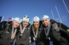 Second placed relay team of Sweden with members Emma Bergman, Anna Simberg, Anna Hansson and Charlotte Kalla are celebrating their silver medals won in 4x3.3km Junior Women relay race of FIS Nordic Junior Ski World Championships which was held in Medvode, Slovenia on 5.February 2006.
