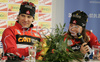 Chandra Crawford of Canada (R) and her boyfriend and teammate Devon Kershaw (L) during press conference held after FIS Tour de Ski sprint races in Olympic Stadium in Munich, Germany. Sprint races in Munich, Germany were, after cancelation of races in Nove Mesto, Czech, first races of FIS Viessmann Tour de Ski and were held in Olympic stadium in Munich, Germany on 31st of December 2006.
