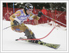Markus Larsson of Sweden skiing in first run of slalom race of Audi FIS Alpine skiing world cup in Kranjska Gora, Slovenia. Race was won by Giogio Rocca of Italy, Andre Myhrer of Sweden placed second and Benjamin Raich of Austria finished third. <br> 
