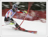 Patrick Bechter of Austria skiing during first run of slalom race of Audi FIS Alpine skiing world cup in Kranjska Gora, Slovenia. Race was won by Giogio Rocca of Italy, Andre Myhrer of Sweden placed second and Benjamin Raich of Austria finished third. <br> 
