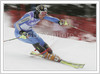 Marc Gini of Switzerland skiing during first run of slalom race of Audi FIS Alpine skiing world cup in Kranjska Gora, Slovenia. Race was won by Giogio Rocca of Italy, Andre Myhrer of Sweden placed second and Benjamin Raich of Austria finished third. <br> 
