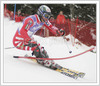 Winner Giorgio Rocca of Italy skiing during second run of slalom race of Audi FIS Alpine skiing world cup in Kranjska Gora, Slovenia. Race was won by Giogio Rocca of Italy, Andre Myhrer of Sweden placed second and Benjamin Raich of Austria finished third. <br> 

