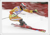 Michael Janyk of Canada during skiing in first run of slalom race of Audi FIS Alpine skiing world cup in Kranjska Gora, Slovenia. Race was won by Giogio Rocca of Italy, Andre Myhrer of Sweden placed second and Benjamin Raich of Austria finished third. <br> 
