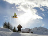 Marko Grilc of Slovenia performing freestyle snowboarding tricks during opening of Snowboard park Elan on Vogel, Slovenia
