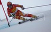 Thomas Grandi of Canada skiing during FIS World Cup race in Kranjska Gora, Slovenia. Race was won by Benjamin Raich of Austria, Massimilian Blardone of Italy placed second, while Thomas Grandi of Canada finished third.
