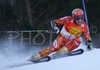 Thomas Grandi of Canada skiing during FIS World Cup race in Kranjska Gora, Slovenia. Race was won by Benjamin Raich of Austria, Massimilian Blardone of Italy placed second, while Thomas Grandi of Canada finished third.
