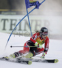 Mateja Robnik of Slovenia skiing in first run of Women Alpine skiing giant slalom FIS World Cup in Kranjska Gora, Slovenia. Golden Fox trophy was held in on 6th of January 2007 in in Kranjska Gora, Slovenia, as replacement for Maribor, Slovenia, where organizers could not prepare track due high temperatures.
