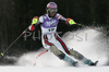 Florine De Leymarie of France skiing in first run of Women Alpine skiing slalom FIS World Cup in Kranjska Gora, Slovenia. Golden Fox trophy was held in on 7th of January 2007 in in Kranjska Gora, Slovenia, as replacement for Maribor, Slovenia, where organizers couldnt prepare track due high temperatures.
