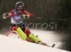 Ana Kobal of Slovenia skiing in first run of Women Alpine skiing slalom FIS World Cup in Kranjska Gora, Slovenia. Golden Fox trophy was held in on 7th of January 2007 in in Kranjska Gora, Slovenia, as replacement for Maribor, Slovenia, where organizers couldnt prepare track due high temperatures.

