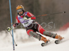 Petra Robnik of Slovenia skiing in second run of Women Alpine skiing slalom FIS World Cup in Kranjska Gora, Slovenia. Golden Fox trophy was held in on 7th of January 2007 in in Kranjska Gora, Slovenia, as replacement for Maribor, Slovenia, where organizers couldnt prepare track due high temperatures.
