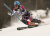 Third placed Veronika Zuzulova of Slovakia skiing in second run of Women Alpine skiing slalom FIS World Cup in Kranjska Gora, Slovenia. Golden Fox trophy was held in on 7th of January 2007 in in Kranjska Gora, Slovenia, as replacement for Maribor, Slovenia, where organizers couldnt prepare track due high temperatures.
