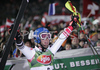 Winner Benjamin Raich of Austria celebrating his victory after finishing second run of Men Alpine skiing slalom FIS World Cup in Schladming, Austria. Men slalom FIS Alpine skiing World Cup was held on 30th of January 2007 in Schladming, Austria.
