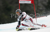 Thomas Fanara of France skiing in first run of Men Alpine skiing giant slalom FIS World Cup in Kranjska Gora, Slovenia. Men giant slalom FIS Alpine skiing World Cup was held on 3rd of March 2007 in Kranjska Gora, Slovenia.
