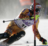 Thomas Grandi of Canada skiing in first run of Men Alpine skiing slalom FIS World Cup in Kranjska Gora, Slovenia. Men slalom FIS Alpine skiing World Cup was held on 4th of March 2007 in Kranjska Gora, Slovenia.

