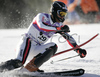 Pierrick Bourgeat of France skiing in first run of Men Alpine skiing slalom FIS World Cup in Kranjska Gora, Slovenia. Men slalom FIS Alpine skiing World Cup was held on 4th of March 2007 in Kranjska Gora, Slovenia.
