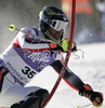 Gaetan Llorach of France skiing in first run of Men Alpine skiing slalom FIS World Cup in Kranjska Gora, Slovenia. Men slalom FIS Alpine skiing World Cup was held on 4th of March 2007 in Kranjska Gora, Slovenia.
