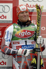Kalle Palander of Finland celebrating his third place after first race of season 2007-2008. Men giant slalom race was first race of FIS Alpine skiing World cup and was traditionally held on glacier Soelden, Austria on 28th of October 2007.

