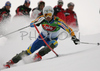 4th placed after first run Markus Larsson of Sweden skiing in first run of men slalom race of Audi FIS Men Alpine skiing World Cup 2008. Slalom race was held in Bad Kleinkirchheim, Austria on 9th of December 2007.
