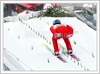 Simon Ammann of Switzerland on inrun in first jump on FIS World Cup Ski Jumping in Planica, Slovenia. 
