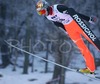 Sebastien Cala of Switzerland soars through the air during Individual ski jumping race of FIS Nordic Junior Ski World Championships, which was held in Kranj, Slovenia. Race was won by Gregor Schlierenzauner of Austria, Jurij Tepes of Slovenia placed second, while Andrea Morassi of Italy placed third.
