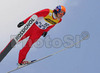 Vincent Sevoie Descombes of France soars through the air during qualification jump for Saturdays e.on Ruhrgas FIS Ski Jumping World Cup finals. Qualifications were held in Planica, Slovenia on 17.March 2006. 15 best placed ski jumpers in World Cup are automaticaly qualified for competition while next 25 ski jumpers needs to qualify for main competition through qualification jump.
