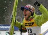 Winner Bjoern Einar Romoeren of Norway celebrating his victory in e.on Ruhrgas FIS Ski Jumping World Cup finals. First race of FIS Ski Jumping World Cup finals was held in Planica, Slovenia on 18.March 2006.
