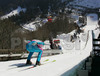 Prejumper skiing down the inrun during trial jump for last race of e.on Ruhrgas FIS Ski Jumping World Cup finals. Last race of e.on Ruhrgas FIS Ski Jumping World Cup was held in Planica, Slovenia on 19.March 2006.
