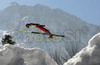 Current World record holder Bjoern Einar Romoeren of Norway soars through the air during trial jump for last race of e.on Ruhrgas FIS Ski Jumping World Cup finals. Last race of e.on Ruhrgas FIS Ski Jumping World Cup was held in Planica, Slovenia on 19.March 2006.
