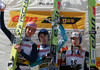 Winner Janne Happonen of Finland (M), second placed Martin Koch of Austria (L) and third placed Robert Kranjec of Slovenia (R) celebrating their medals  won last race of e.on Ruhrgas FIS Ski Jumping World Cup which was held in Planica, Slovenia on 19.March 2006.
