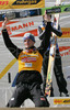 Overall World Cup winner Jakub Janda of Czech celebrating his victory after last race of e.on Ruhrgas FIS Ski Jumping World Cup which was held in Planica, Slovenia on 19.March 2006.
