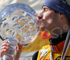 Overall World Cup winner Jakub Janda of Czech celebrating his victory with Overall world cup trophy after last race of e.on Ruhrgas FIS Ski Jumping World Cup which was held in Planica, Slovenia on 19.March 2006.
