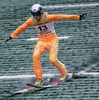 Jens Salumae of Estonia lands during qualification jump for tomorrows Summer FIS Grand Prix in ski jumping Kranj 2006. Qualifications were held in Ski jumping center in Kranj, Slovenia on 1. September 2006. First 50 ski jumpers qualified for tomorrow Summer FIS Grand Prix in ski jumping Kranj 2006, which will be held in Kranj, Slovenia on 2. September 2006.
