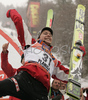 Second placed Anders Jacobsen of Norway celebrating his overall second place after last day of ski flying on FIS Ski jumping World Cup finals in Planica, Slovenia. FIS Ski jumping World Cup finals in Planica was held between 22nd and 25th of March 2007 in Planica, Slovenia. Last competition of ski flying was held in Planica on 25rd of March 2007.
