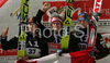 Winner Thomas Morgenstern of Austria (M), second placed Gregor Schlierenzauer of Austria (L) and third placed Janne Ahonen of Finland (R), celebrating their medals won in second race of FIS Ski jumping World Cup in Villach, Austria. FIS Ski jumping World Cup race was held in Villach, Austria, on 14th of December 2007.
