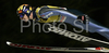 Janne Ahonen of Finland soars through the air in last race of Four Hill ski jumping tournament 2008 in Bischofshofen, Austria. Last race of 4 Hill ski jumping tournament 2008 was held in Bischofshofen, Austria on 6th of January 2008.
