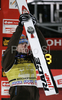 Winner and overall winner Janne Ahonen of Finland celebrates his victory after his second jump in last race of Four Hill ski jumping tournament 2008 in Bischofshofen, Austria. Last race of 4 Hill ski jumping tournament 2008 was held in Bischofshofen, Austria on 6th of January 2008.
