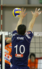 Jiri Novak (no.10) of Paris Volley in block during match of 3rd round of Indesit European Champions League between ACH Volley, Bled, Slovenia and Paris Volley, France. Match was played in Tivoli arena, Ljubljana, Slovenia on 12th of December 2007.

