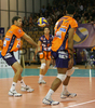 Scott Joseph Touzinsky (no.7) of ACH Volley (L) accepts service during match of 3rd round of Indesit European Champions League between ACH Volley, Bled, Slovenia and Paris Volley, France. Match was played in Tivoli arena, Ljubljana, Slovenia on 12th of December 2007. 
