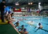 Players of France listening their coach during halftime break of match of qualification waterpolo tournament for European championship between France and Slovakia. Match between France and Slovakia  took place in Kranj, Slovenia on 8.April 2006. Slovakia defeated France with 11-10. (Photo illustration) <br> 
