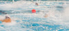 Players of Slovenia (white caps) and Malta (blue caps) during match between Slovenia and Malta of qualification waterpolo tournament for European championship. Match between Slovenia and Malta took place in Kranj, Slovenia on 8.April 2006. Slovenia defeated Malta with 10-6.
