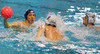 Teo Galic of Slovenia (M) and Tomaz Mihelcic of Slovenia (R) are covering Steve Camilleri of Malta (L) during match between Slovenia and Malta of qualification waterpolo tournament for European championship. Match between Slovenia and Malta took place in Kranj, Slovenia on 8.April 2006. Slovenia defeated Malta with 10-6.
